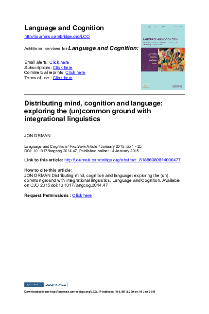 Distributing mind, cognition and language: Exploring the (un)common ...
