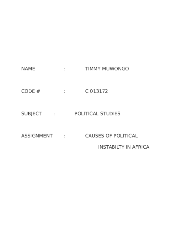  DOC CAUSES OF POLITICAL INSTABILTY IN AFRICA TIMMY MUWONGO 