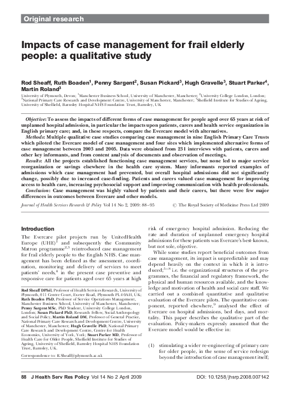 Impacts of case management for frail elderly people: a qualitative study
