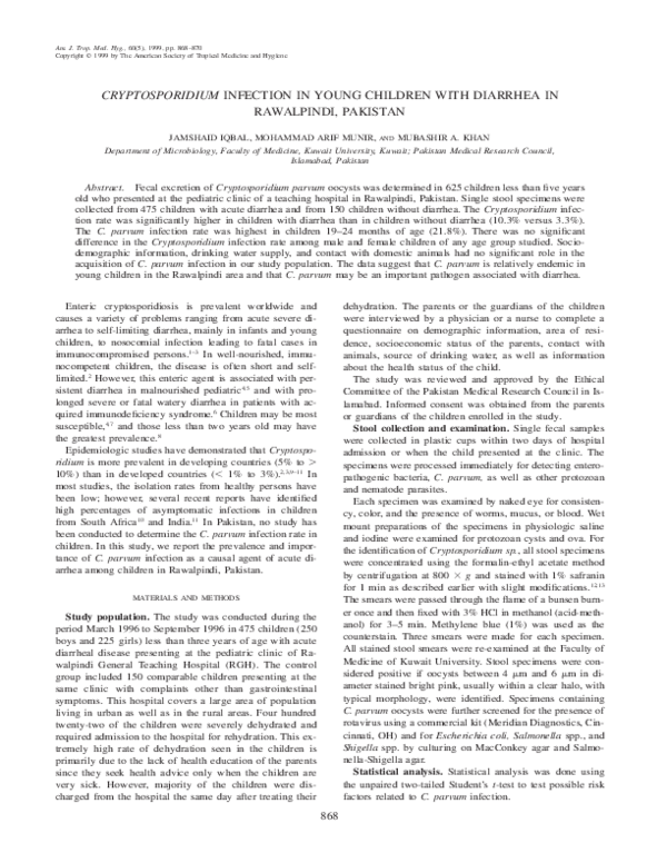 (PDF) CRYPTOSPORIDIUMINFECTION IN YOUNG CHILDREN WITH DIARRHEA IN ...