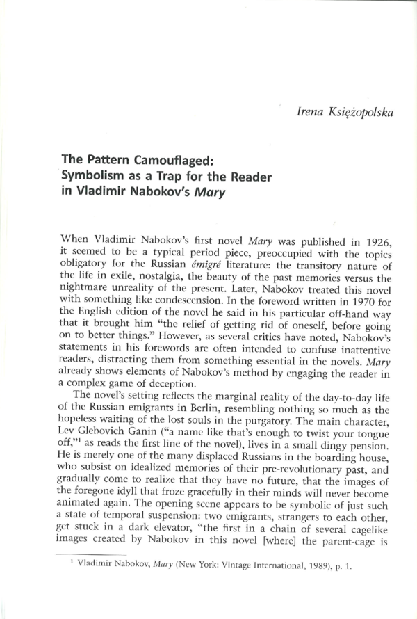 The pattern camouflaged symbolism as a trap for the reader in Vladimir