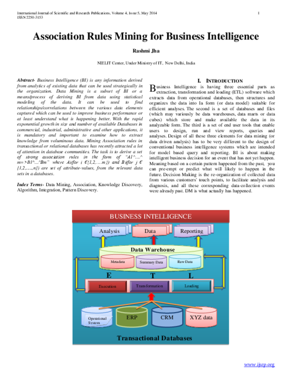 (PDF) Association Rules Mining for Business Intelligence | IJSRP ...