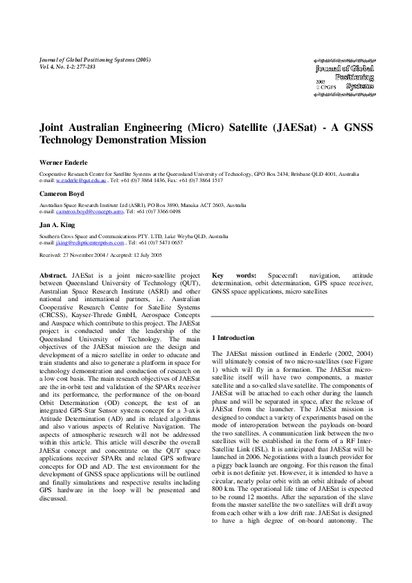 (PDF) Joint Australian Engineering (Micro) Satellite (JAESat) - A GNSS ...