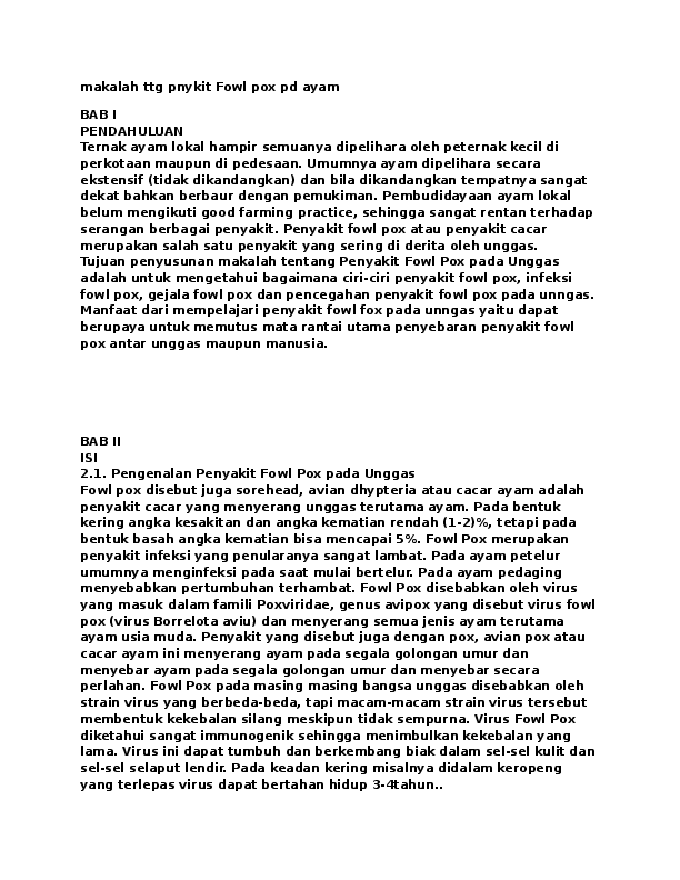 Doc Fowl Pox Pada Ayam Roy Sandi Academia Edu
