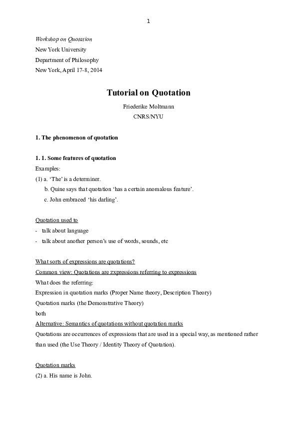 (DOC) Tutorial on Quotation, NYU, spring 2014