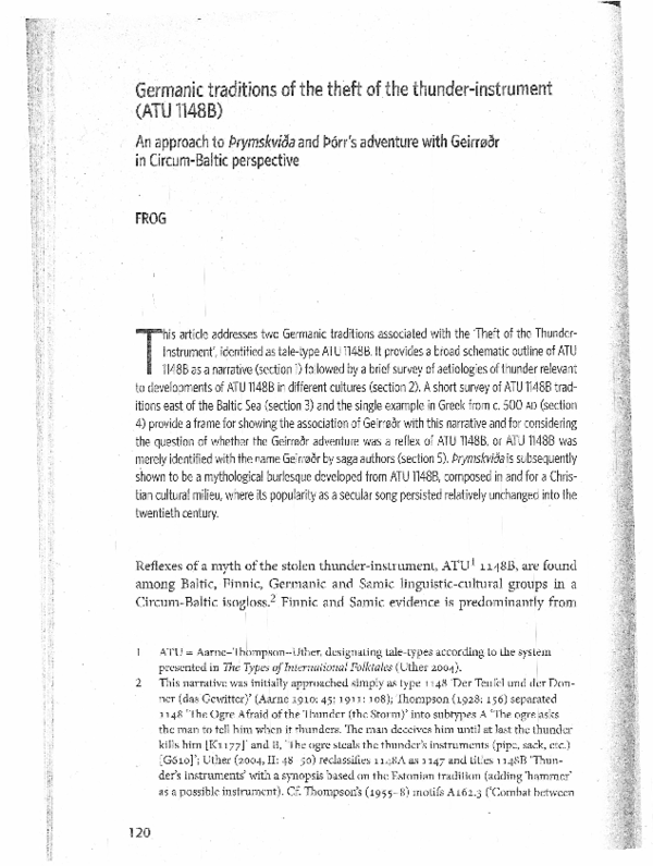 Germanic Traditions of the Theft of the Thunder-Instrument (ATU 1148b): An Approach to Þrymskviða and Þórr’s Adventure with Geirrøðr in Circum-Baltic Perspective