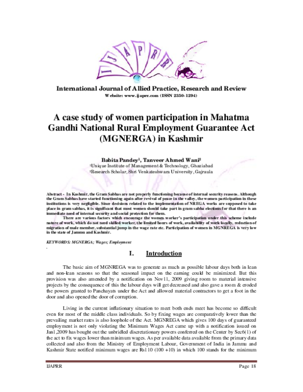 (PDF) A case study of women participation in Mahatma Gandhi National ...