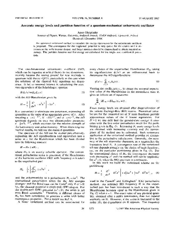 (PDF) Accurate energy levels and partition function of a quantum
