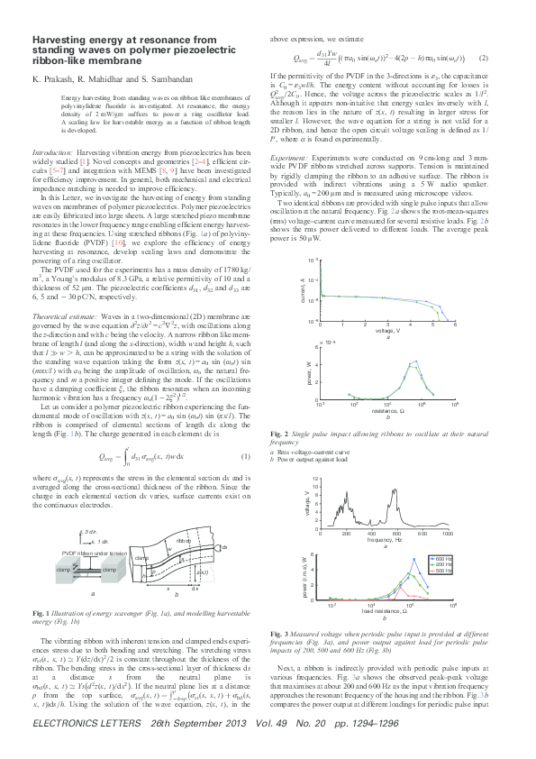 (PDF) Harvesting energy at resonance from standing waves on polymer