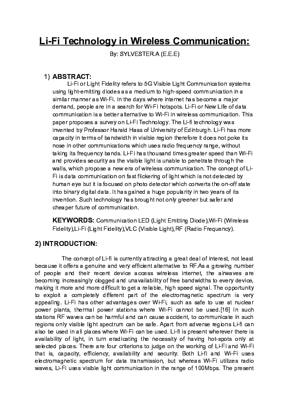 (DOC) LiFi Technology in Wireless Communication Er. S Y L V E S T E
