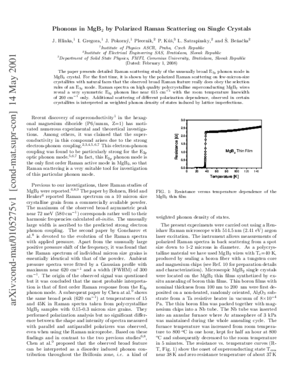 (PDF) Phonons in MgB2 by polarized Raman scattering on single crystals
