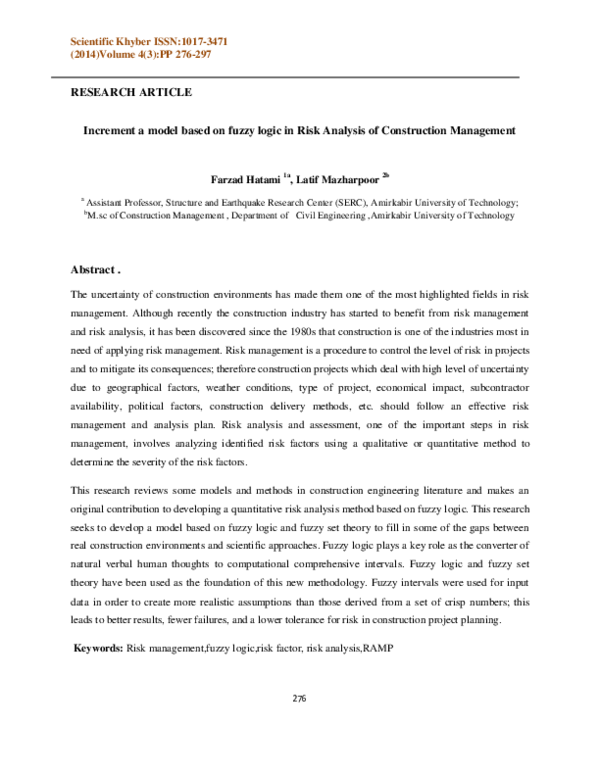 (PDF) Increment a model based on fuzzy logic in Risk Analysis of ...