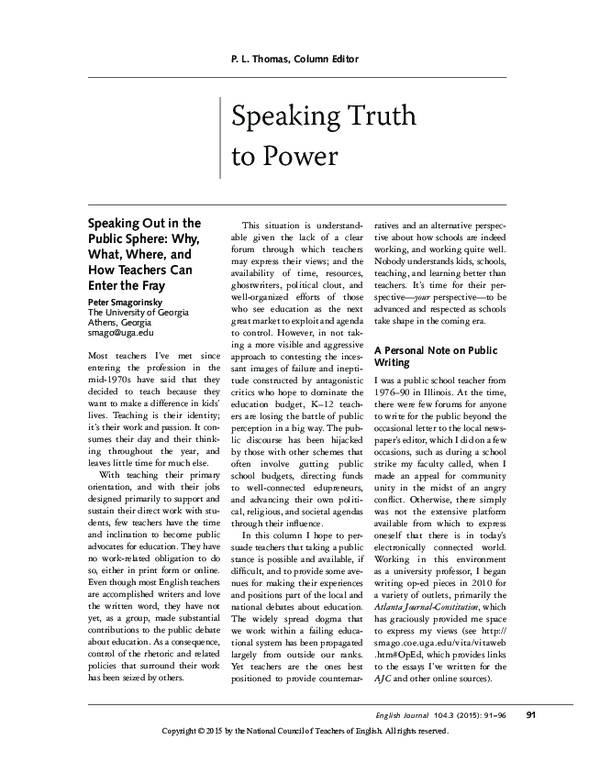 Speaking out in the public sphere: Why, what, where, and how teachers can enter the fray