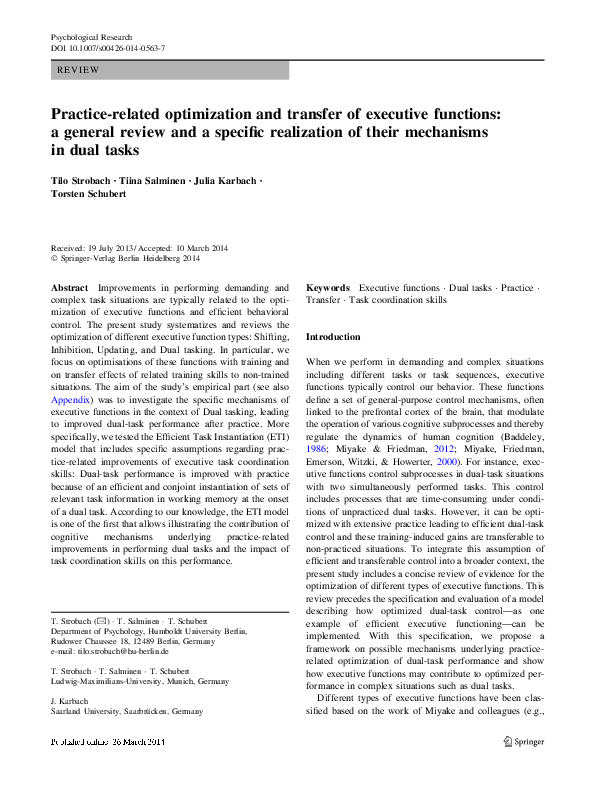 (PDF) Practice-related optimization and transfer of executive functions ...