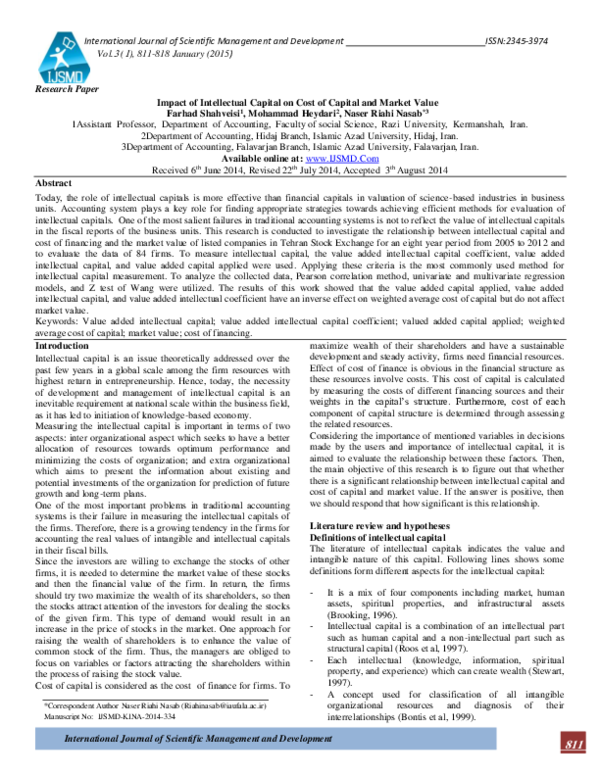 (PDF) Impact of intellectual capital on cost of capital and market value