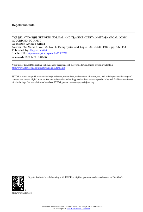 (PDF) THE RELATIONSHIP BETWEEN FORMAL AND TRANSCENDENTALMETAPHYSICAL