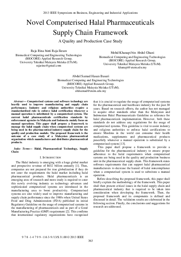 (PDF) Novel Computerised Halal Pharmaceuticals Supply Chain Framework A ...
