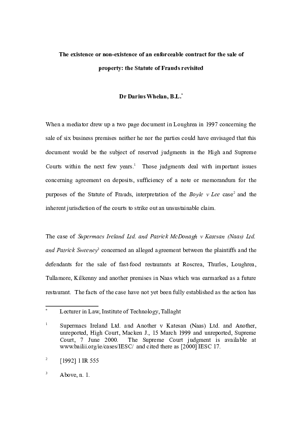 (DOC) The existence or nonexistence of an enforceable contract for the