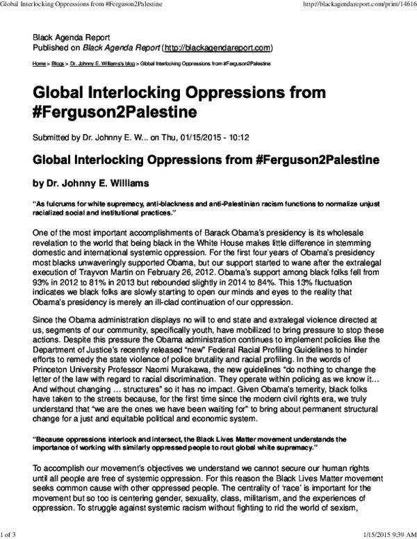(PDF) Global Interlocking Oppressions from Ferguson2Palestine Johnny