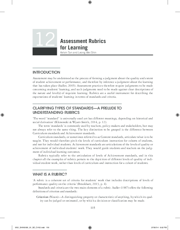 (PDF) Assessment rubrics for learning | Wei Shin Leong - Academia.edu