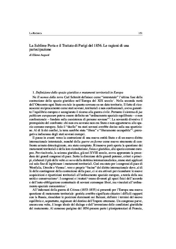 (PDF) La Sublime Porta e il Trattato di Parigi del 1856. Le ragioni di