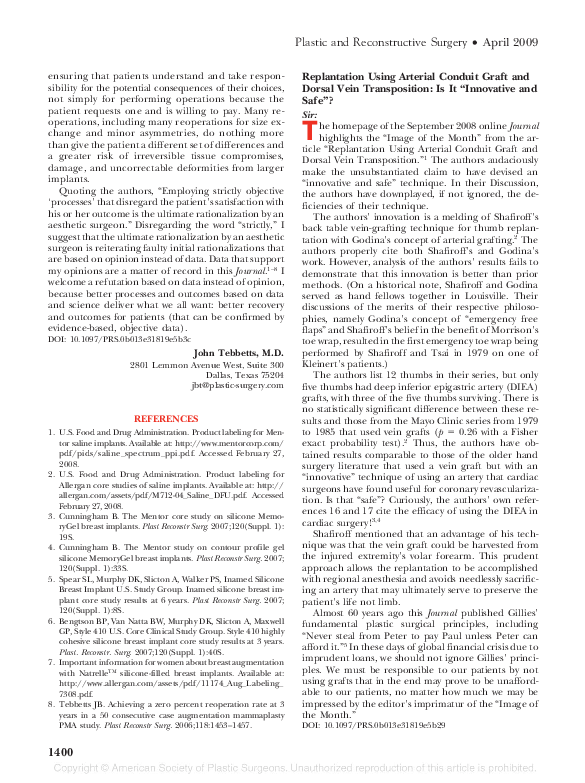 (PDF) Replantation Using Arterial Conduit Graft and Dorsal Vein
