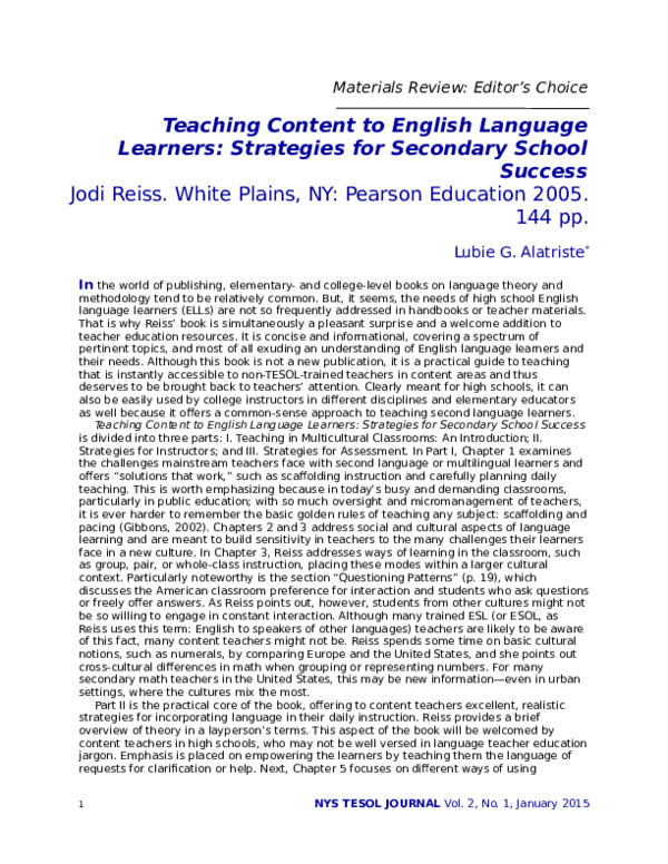 (DOC) Teaching Content to English Language Learners: Strategies for ...