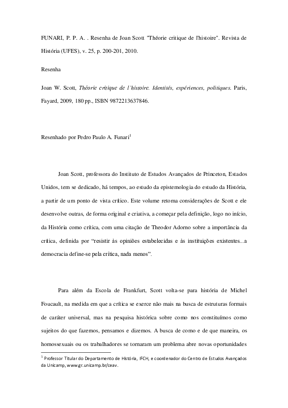 (PDF) Resenha de Joan Scott, Théorie de l'histoire Pedro Paulo A