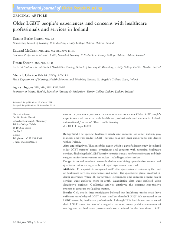 (PDF) Older LGBT people’s experiences and concerns with healthcare ...