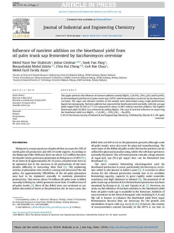 (PDF) Influence of nutrient addition on the bioethanol yield from oil ...