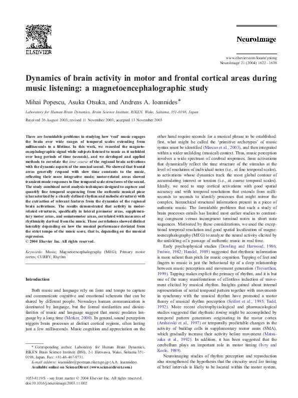(PDF) Dynamics of brain activity in motor and frontal cortical areas ...