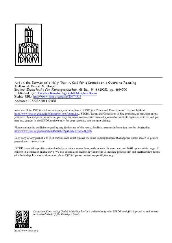 Art in the Service of a Holy War: A Call for a Crusade in a Guercino Painting, Zeitschrift für Kunstgeschichte 68 (2005), 489–500