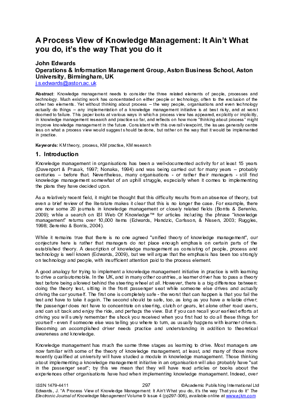 (PDF) A Process View of Knowledge Management (1)
