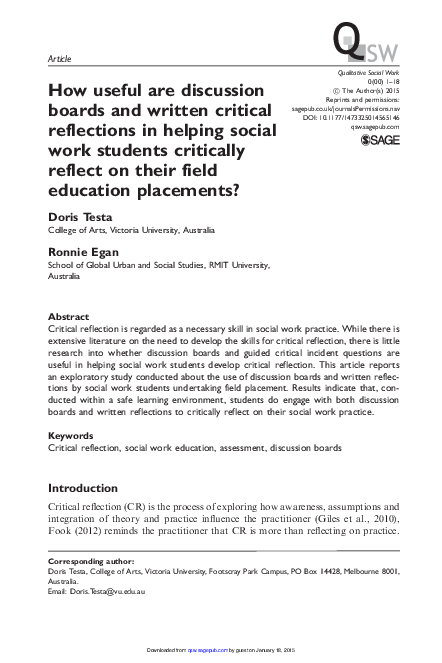 Critical reflection on work placement image