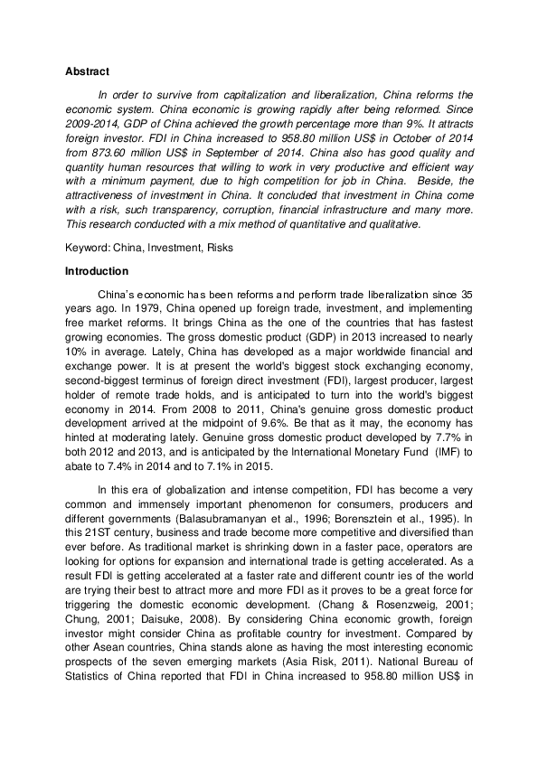 (PDF) Risks of Investment in China Yulianita Aleazurra Academia.edu