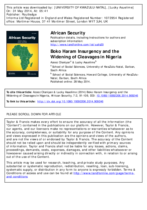(PDF) Boko Haram Insurgency and the Widening of Cleavages in Nigeria