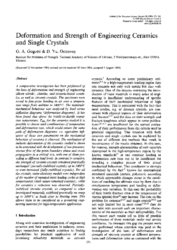 (PDF) Deformation and strength of engineering ceramics and single crystals Gogotsi
