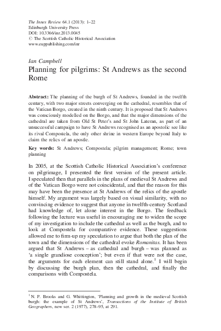 Planning for pilgrims: St Andrews as the Second Rome