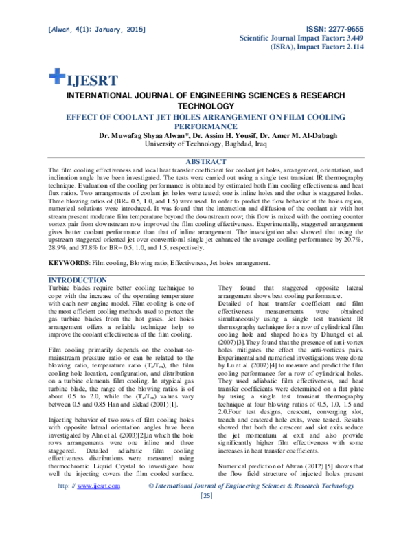 (PDF) EFFECT OF COOLANT JET HOLES ARRANGEMENT ON FILM COOLING PERFORMANCE