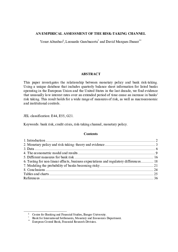 (PDF) AN EMPIRICAL ASSESSMENT OF THE RISK-TAKING CHANNEL