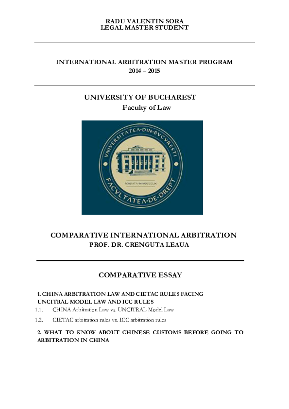 (PDF) CHINA ARBITRATION LAW AND CIETAC RULES FACING UNCITRAL MODEL LAW ...
