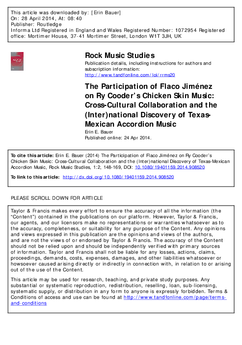 Pdf The Participation Of Flaco Jimenez On Ry Cooder S Chicken Skin Music Cross Cultural Collaboration And The Inter National Discovery Of Texas Mexican Accordion Music Erin Bauer Academia Edu Pdf The Participation Of Flaco Jimenez On Ry Cooder S Chicken Skin Music Cross Cultural Collaboration And The Inter National Discovery Of Texas Mexican Accordion Music Erin Bauer Academia Edu