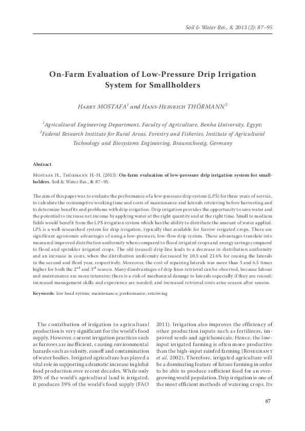 (PDF) On-farm evaluation of low-pressure drip irrigation system for ...