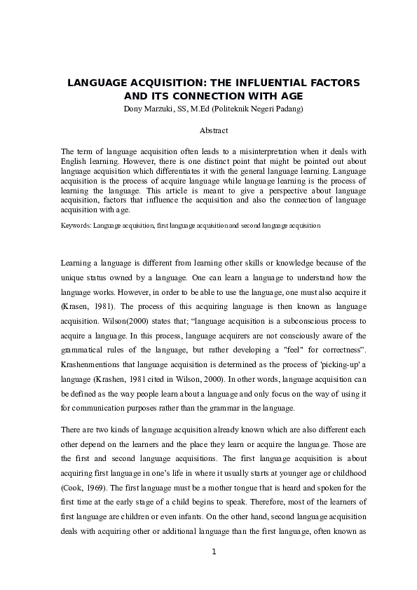 (DOC) LANGUAGE ACQUISITION: THE INFLUENTIAL FACTORS AND ITS CONNECTION ...