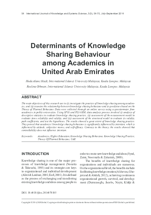(PDF) Determinants of Knowledge Sharing Behaviour among Academics in ...