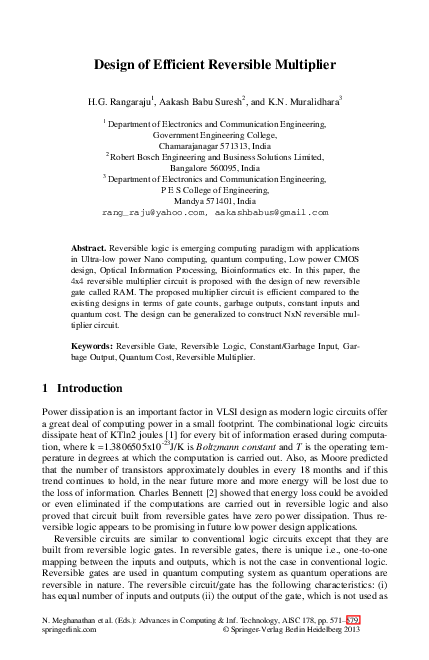 (PDF) Design of Efficient Reversible Multiplier