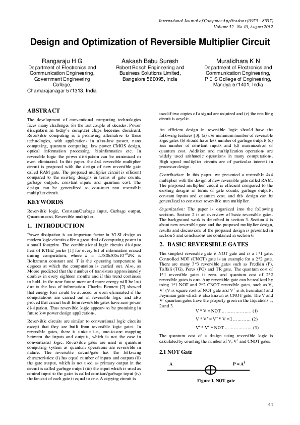 (PDF) Design and Optimization of Reversible Multiplier Circuit
