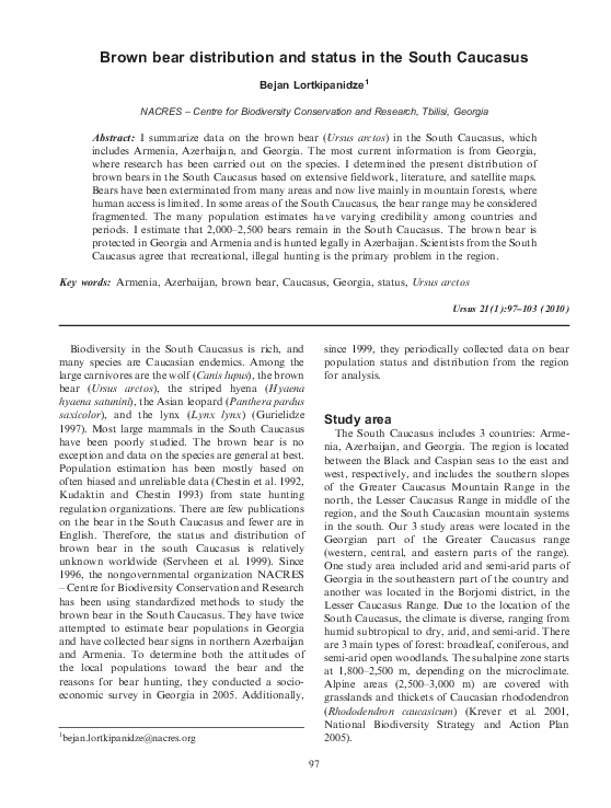 (PDF) Brown bear distribution and status in the South Caucasus