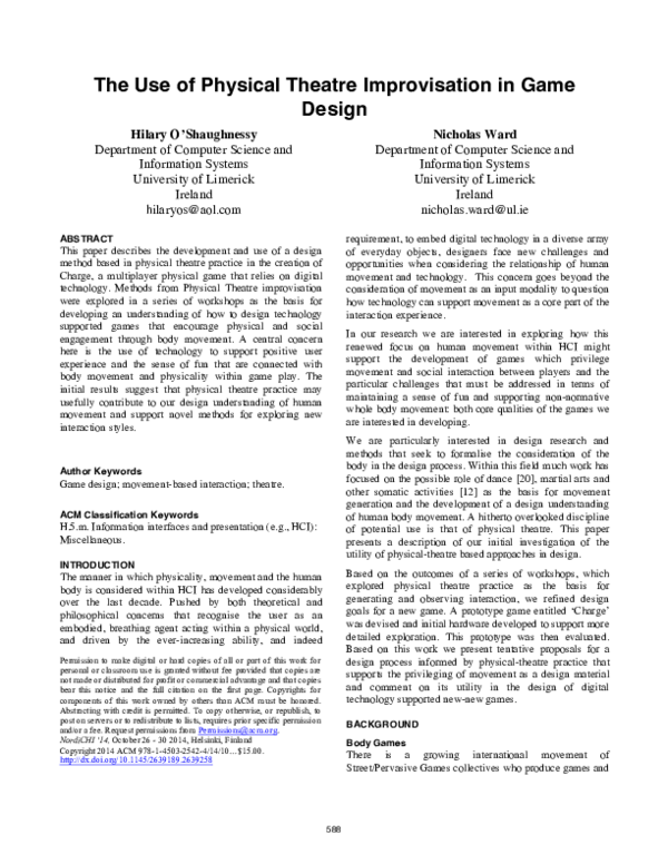 (PDF) The Use of Physical Theatre Improvisation in Game Design