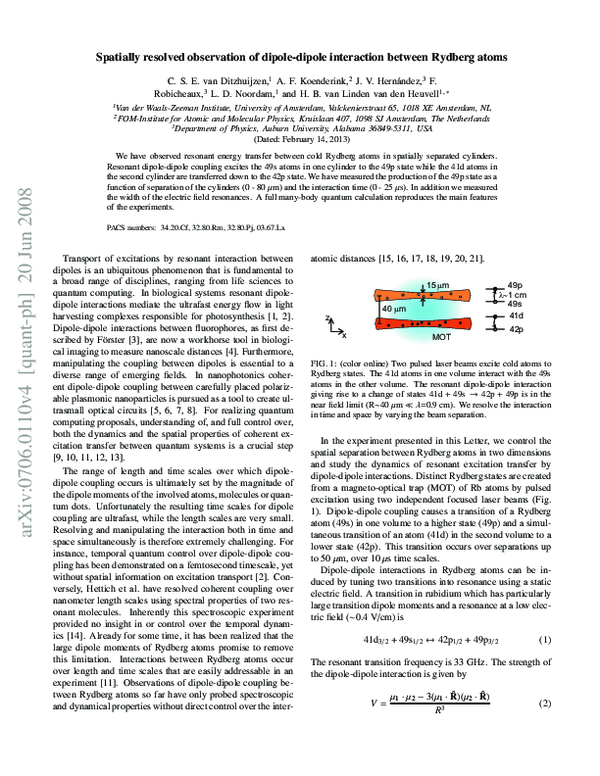 (PDF) Spatially Resolved Observation of Dipole-Dipole Interaction ...